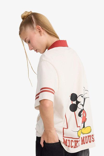 DeFacto Coool Disney Mickey & Minnie Oversize Wide Fit Polo Neck Back Printed Short Sleeve T-Shirt F8828Ax2