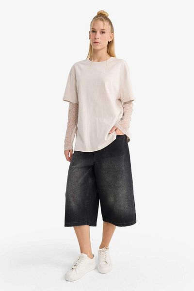 DeFacto Coool Oversize Wide Fit Crew Neck Lace Detail Long Sleeve T-Shirt E7605Ax25Au