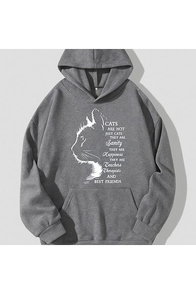 CLASSY.MODA Hooded Oversize 3 Thread Cat Printed Sweatshirt