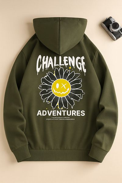 CLASSY.MODA Hooded Oversize 3 Thread Challenge Adventures Printed Sweatshirt