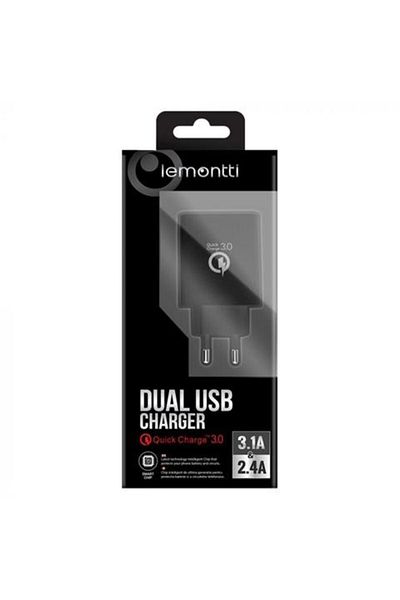 lemontti LEMONTTI phone charger, Quick Charge, dual USB, black, model 6420628041652A