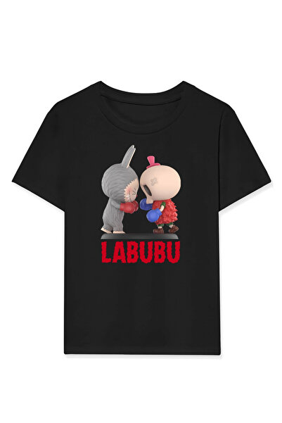 lunirawear Girl Labubu Kids Printed T-Shirt - Black