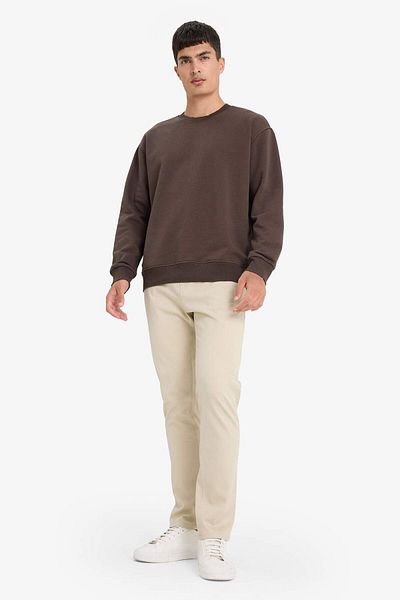 DeFacto Relax Fit Crew Neck Thick Inside Soft Furry Basic Plain Sweatshirt T5139Az25Au
