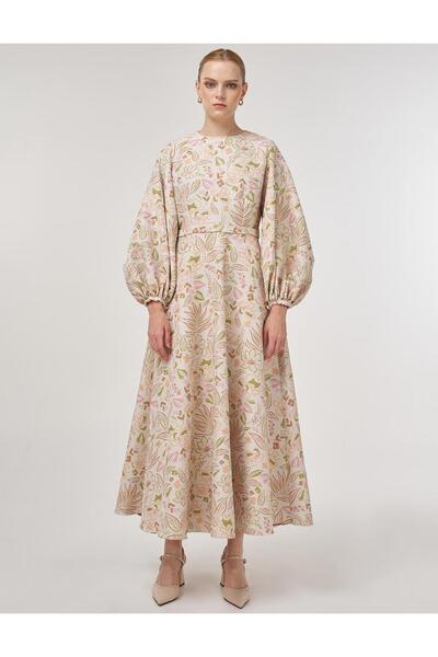 Kayra Balloon Sleeve Jacquard Dress Pistachio Green