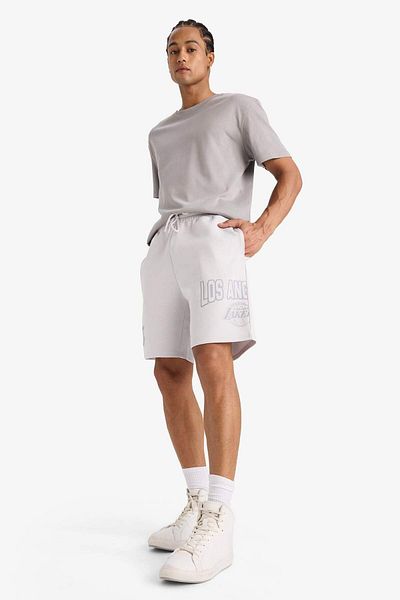 DeFacto Defactofit Nba Los Angeles Lakers Standard Fit Short Leg Skuba Diver Fabric Shorts