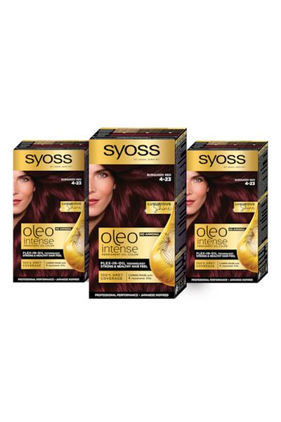 Syoss Color Oleo Intense, Permanent Hair Color, 4-23 Burgundy Red, 115 ml (Pack of 3)