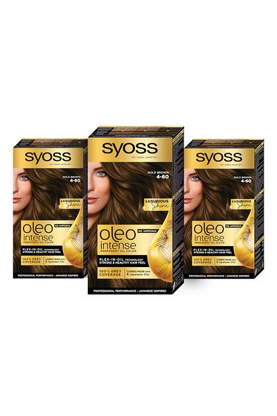 Syoss 3 x Permanent Hair Dye Without Ammonia Color Oleo Intense, 4-60 Golden Brown, 115 ml