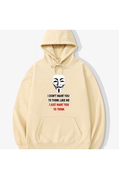 CLASSY.MODA Hooded Oversize 3 Thread Mask Printed Sweatshirt
