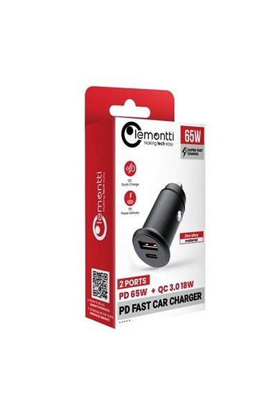 lemontti LEMONTTI car charger, Super Fast Charge, 65W, 1 x USB-C 65W, 1 x USB-A QC3.0, black
