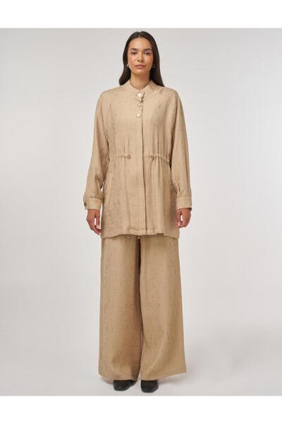 Kayra Lyocell Double Suit with Shiny Buttons Beige