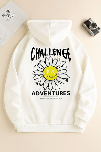 CLASSY.MODA Hooded Oversize 3 Thread Challenge Adventures Printed Sweatshirt