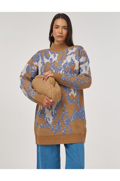 Kayra Abstract Pattern Knitwear Tunic Indigo