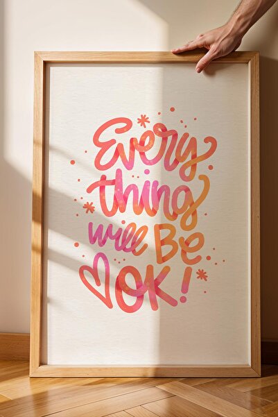 Saturn Επιτραπέζια αφίσα με κορνίζα Everything Will Be Ok - Η πίνακας με κινητική αφίσα με γραμμένο Όλα θα πάνε καλά