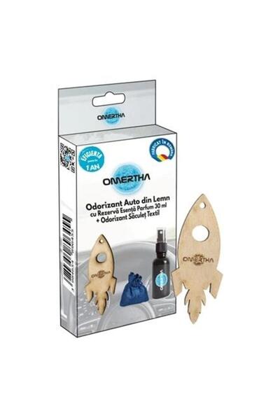 Omertha Odorizant auto OME85, design rachetă, din lemn, sticluță 30 ml, esenț...