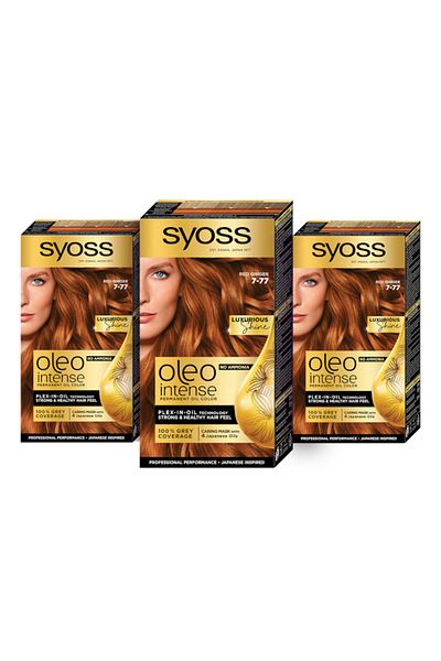 Syoss Permanent Hair Dye Without Ammonia Color Oleo Intense, 7-77 Red Ginger, 115 ml (Pack of 3)