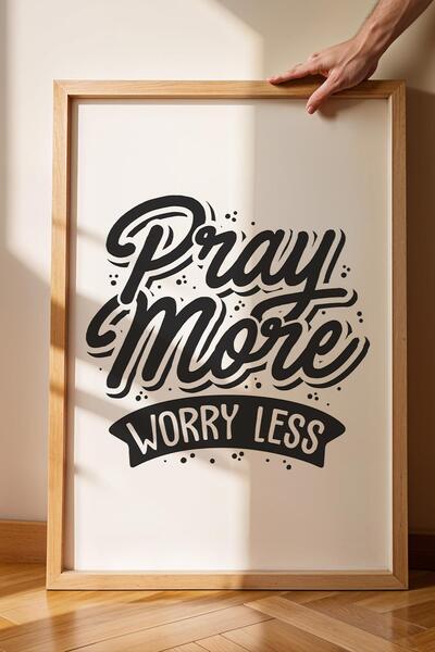 Saturn Pray More Worry Less Pictură înrămată - Pray More Worry Less Poster Mo...