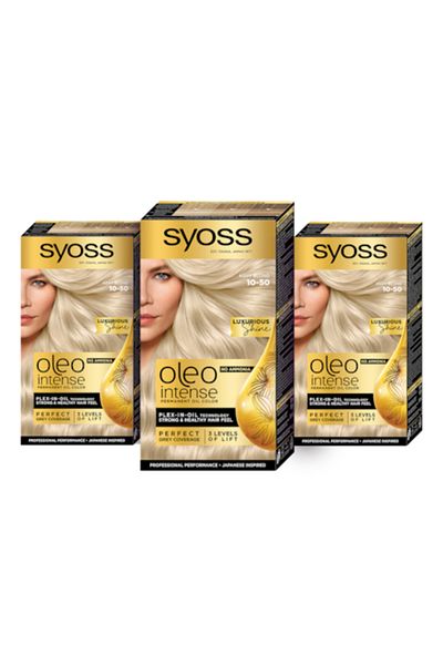 Syoss 3 x Permanent Hair Dye Without Ammonia Color Oleo Intense, 10-50 Ash Blonde, 115 ml