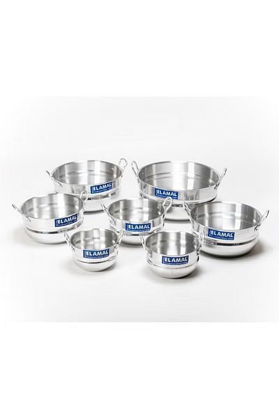 ELAMAL Amal aluminum cookware set, consisting of 7 pots with two handles, Egyptian-made, sizes 16/18/20/22/24/28/30 cm