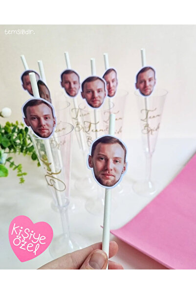 Saatistan Kişiye Özel Fotoğraflı Maske ve Pipet Süsü Seti, Bekarlığa Veda Partisi Eğlencesi