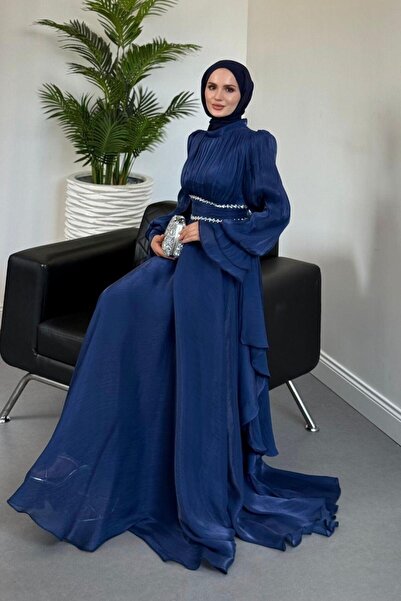 MERVEN AKYÜZ Zarina Beli Taşlı Jan Jan Abiye Lacivert