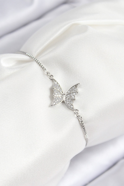 callerrons accessories سوار نسائي من النحاس والزركون بحجر الفراشة موديل فضي ا...