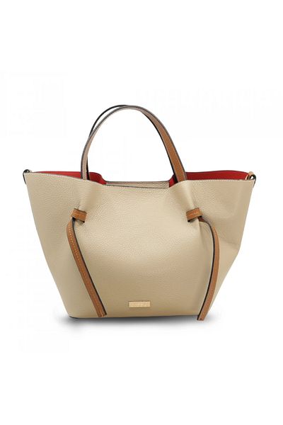 BESSO Volo di Farfalla Cream and Brown Genuine Leather Handbag