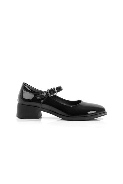 Hanımsoller Short Heeled Ballerina Oxford Ballet Shoes Black Patent Leather 3.5 cm Heel