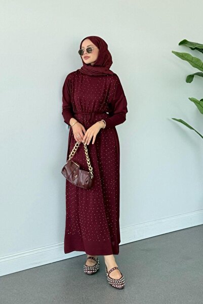 Şulemoda Giyim فستان مرسيريزد باللون الأحمر الداكن