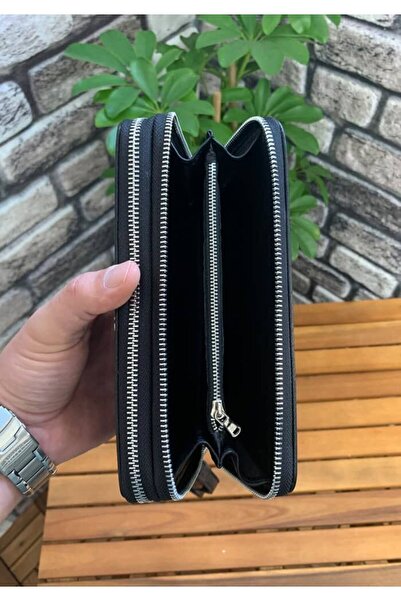 GUARD Siyah Hakiki Deri Çift Fermuarlı El Çantası - GRD250816WT1371