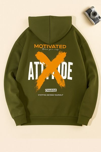 CLASSY.MODA Oversize 3 Thread Hooded Motivated Text Printed Unisex Sweatshirt