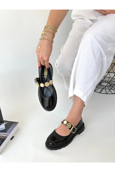 meSga butik Okira Black Patent Leather Oxford Shoes