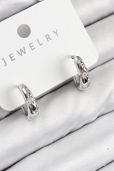 callerrons accessories Brass Zircon Stone Hoop Model Silver Color Women's Ear...