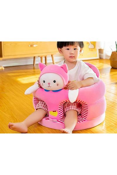 Türkiye Plush Soft Baby Sofa Seat| Toddlers Sitting Sofa Chair Upto 2 Years (Pink-Kitty)