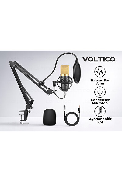 Voltico Profesyonel Kondanser Mikrofon Seti – Gürültü Engelleme, Hassas Ses A...