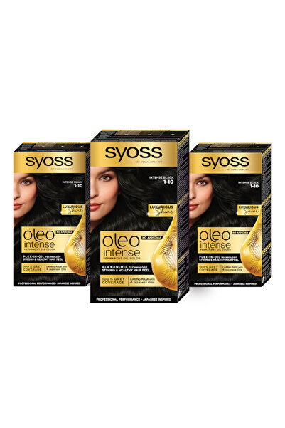 Syoss Color Oleo Intense, Permanent Hair Dye Without Ammonia, 3 x 115 ml, Intense Black