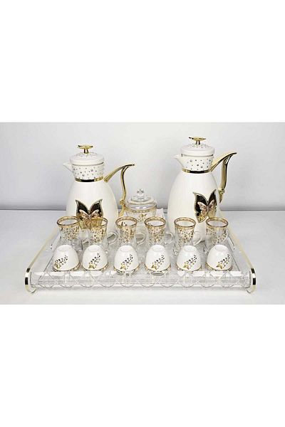 Radin Flask Set Of 22Pieces Thermose Tea Cups Soucers Cawa Cups Tray Sugar Bowl