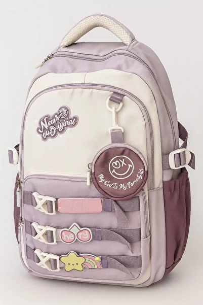 max point Purple Lilac Cream Colored School and Daily Backpack with Laptop Compartment, Four Compartments, Waterproof Double Side Pocket
