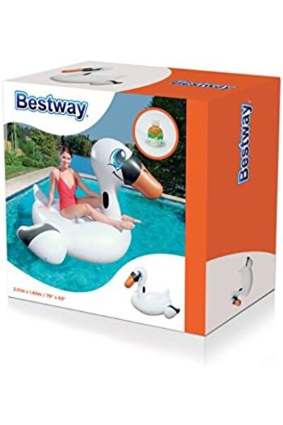 BESTWAY White Inflatable Giant Mega Supersized Swan Rider Float Pool - 6.8' x 59"