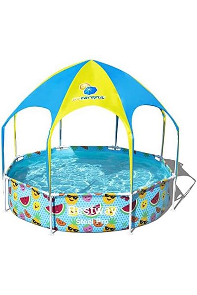 BESTWAY Steel Pro UV Careful Splash-in-Shade Round Above Ground Pool Set, 244 x 51 cm