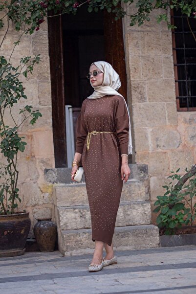 Hazamoda Rochie Batum Mercerized cu piatră maro