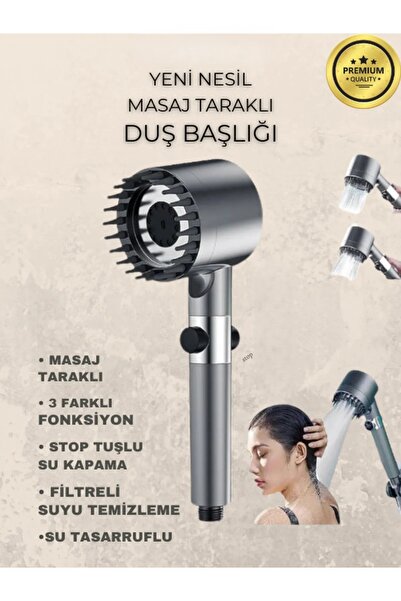 SUVİA Masajlı 5 Fonksiyonlu Filtreli Arıtmalı Duş Başlığı – Ayarlanabilir Su Basınçlı Lüks El Duşu