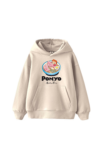 Bak Moda هودي بيج كبير الحجم مطبوع عليه بونيو للجنسين