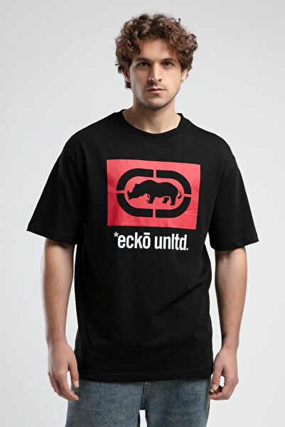 Eckō Unltd. Ithaca Black Crew Neck Embroidered Oversize Men's Tshirt