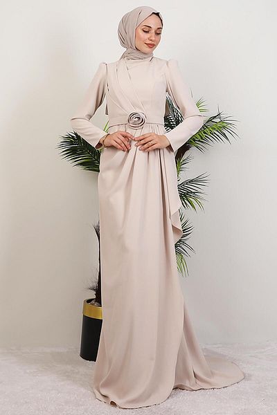 GİYZAMİLA Venessa Crepe Evening Dress Cream