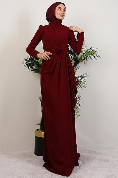 GİYZAMİLA Venessa Crepe Evening Dress Burgundy