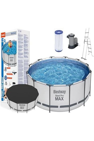 BESTWAY , Steel Pro Frame Pool Set (Pool, Filter Pump, Ladder, Ground Cloth, Cover)