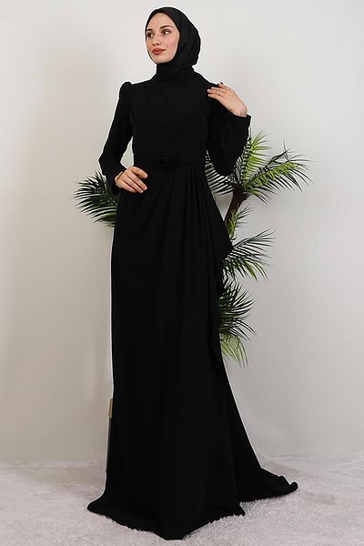 GİYZAMİLA Venessa Crepe Evening Dress Black