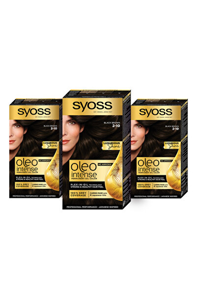 Syoss 3 x Color Oleo Intense Permanent Hair Dye, 2-10 Very Dark Brown, 115 ml