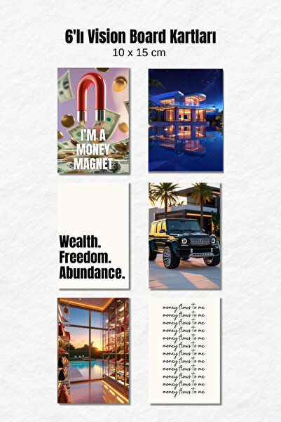Funzee Para, Bolluk ve Bereket Temalı 6’lı Vision Board Kartları - 777 Manife...