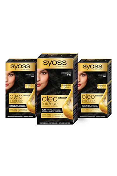 Syoss Color Oleo Intense, Permanent Hair Dye Without Ammonia, 3 x 115 ml, Intense Black